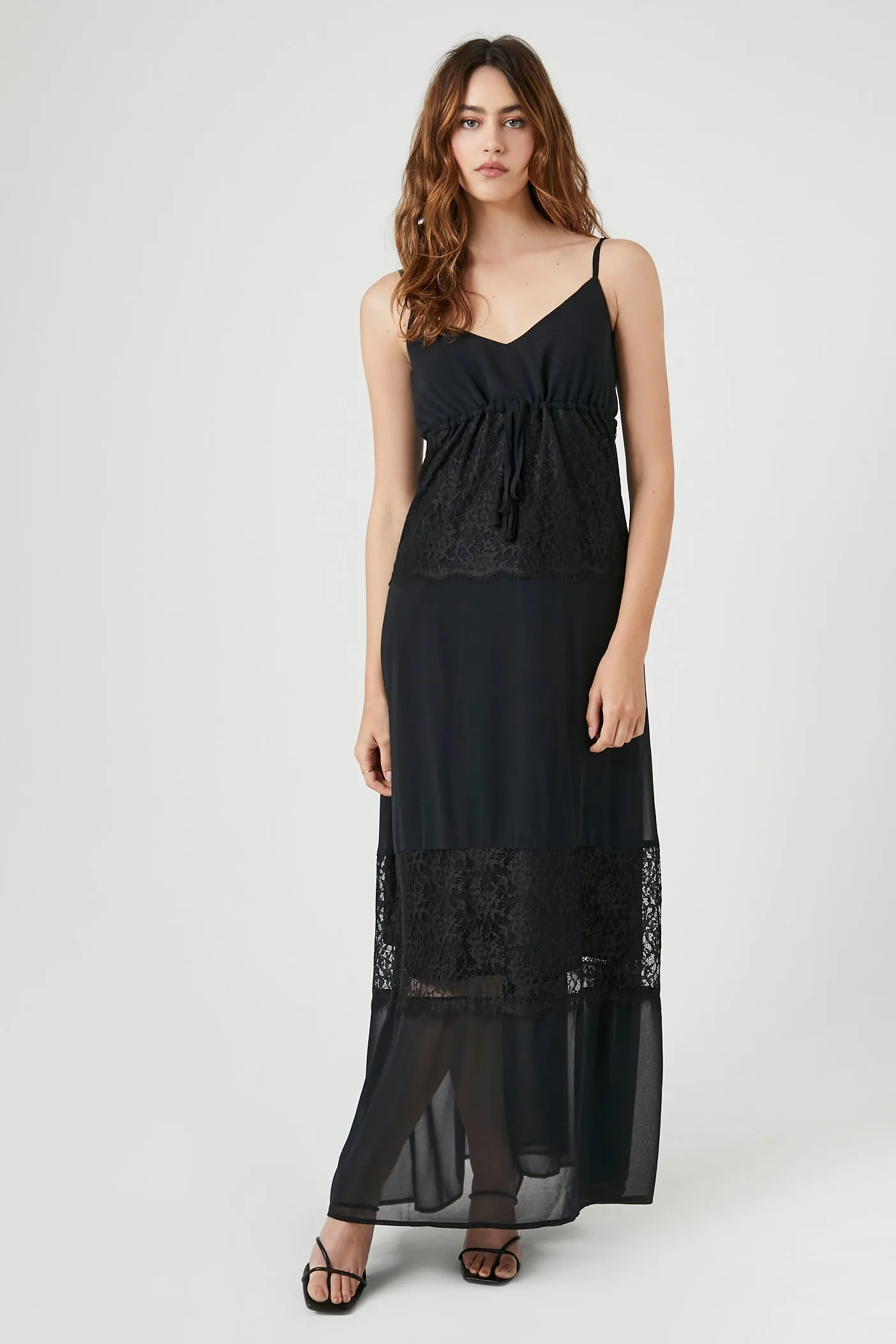 Chiffon Lace-Trim Maxi Dress