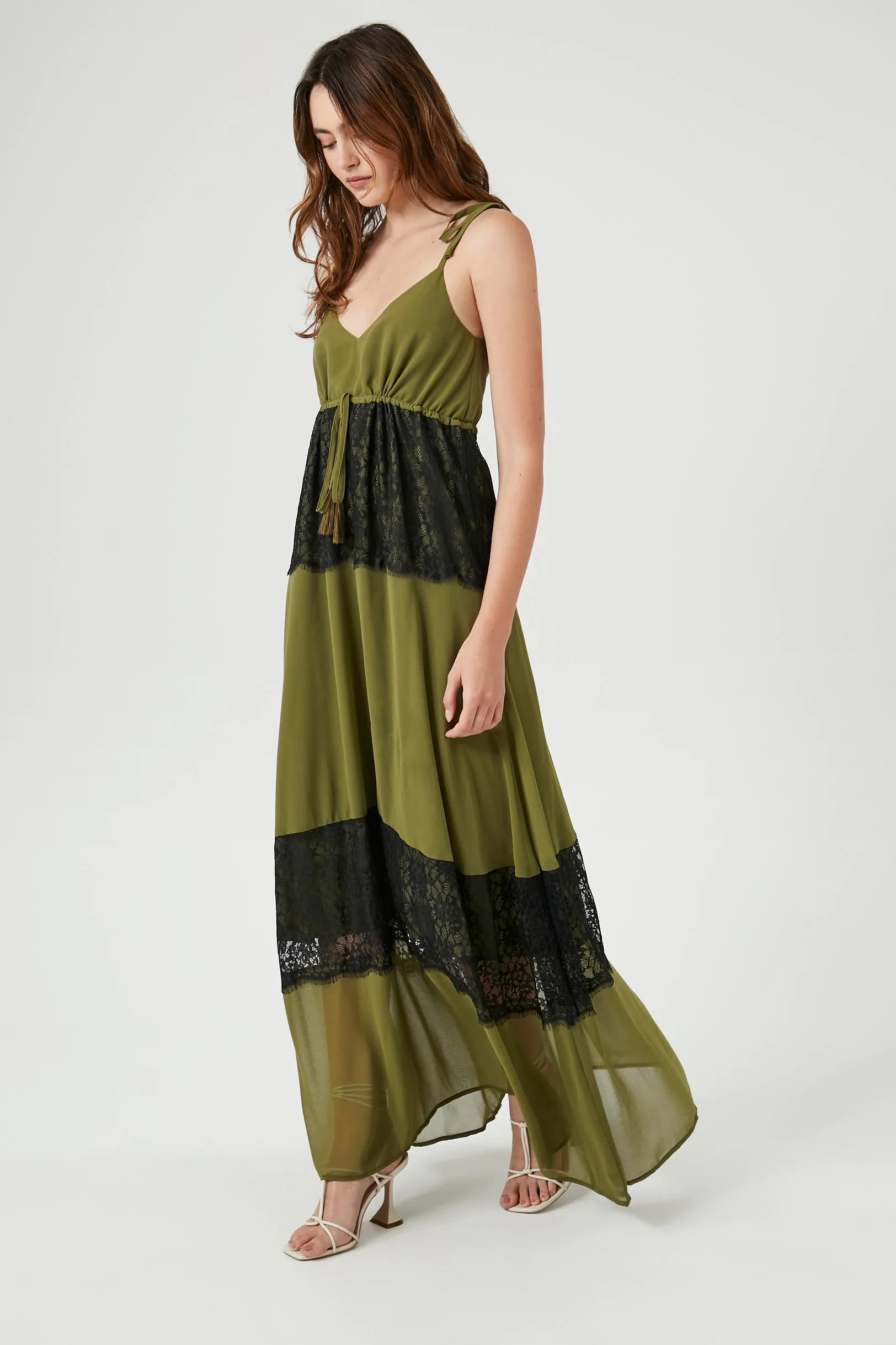 Chiffon Lace-Trim Maxi Dress