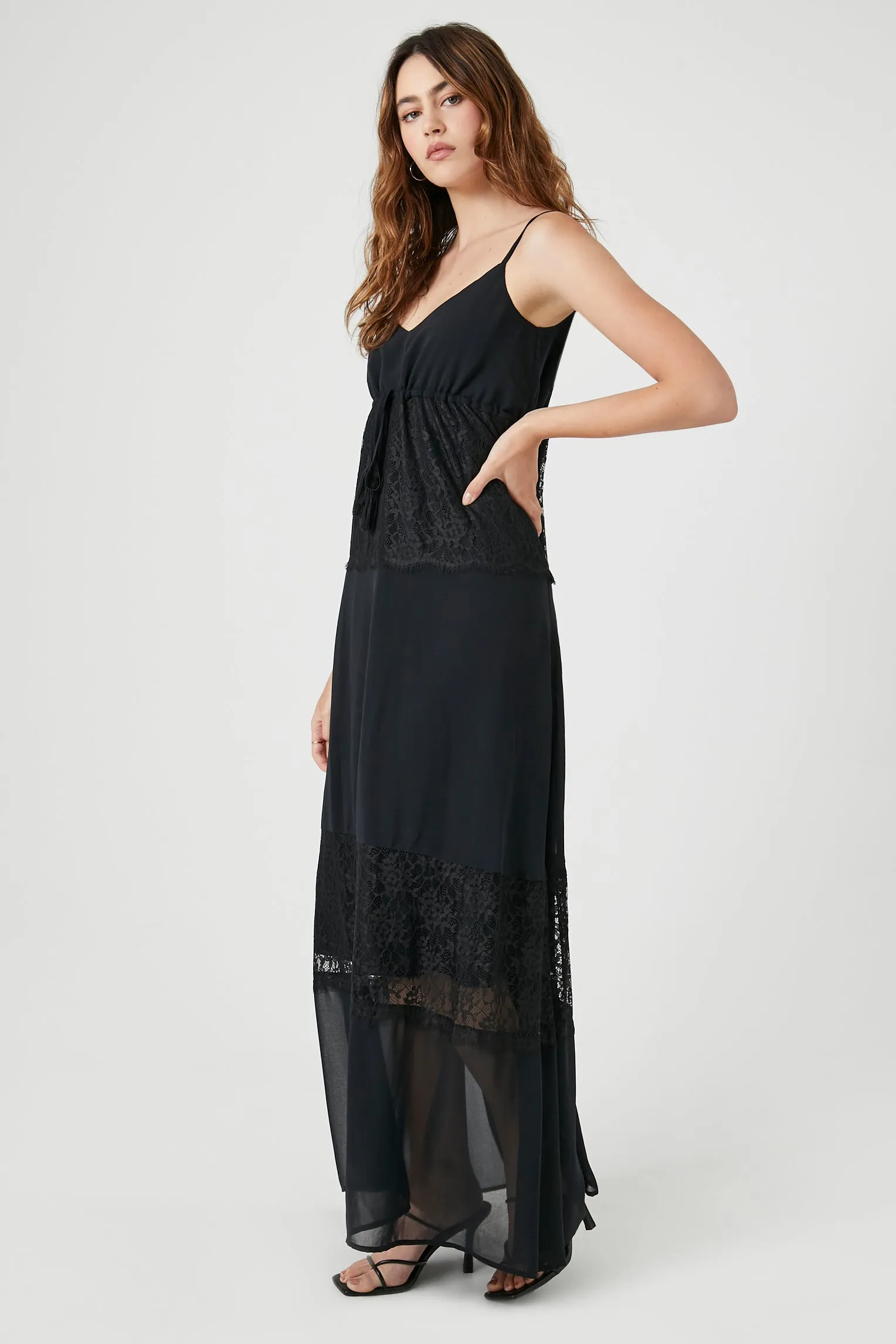 Chiffon Lace-Trim Maxi Dress