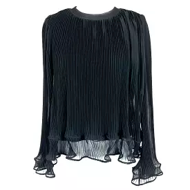 Chloe Black Plisse Tiered Chiffon Top XXS