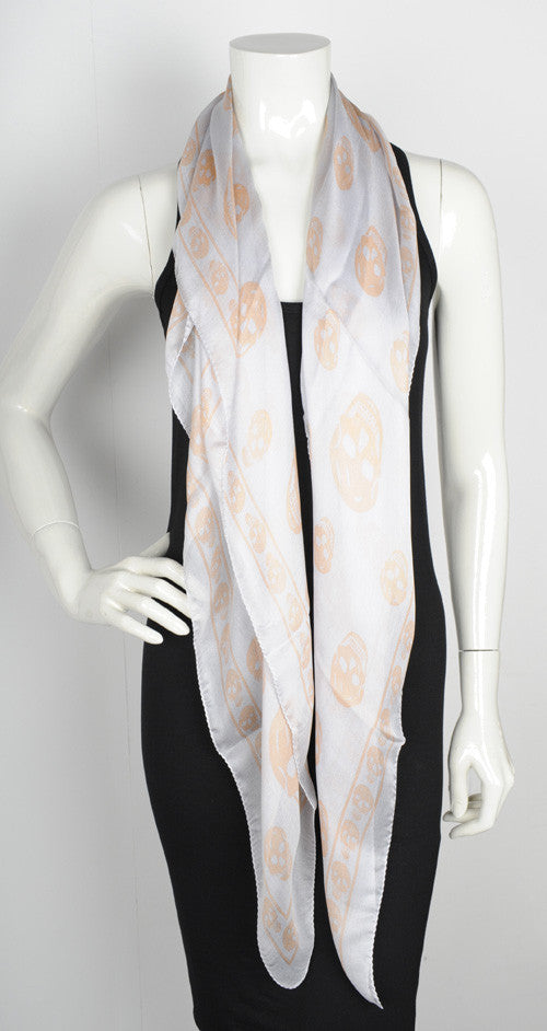 Classic Skull Scarf Silk Chiffon, Sky/Blush