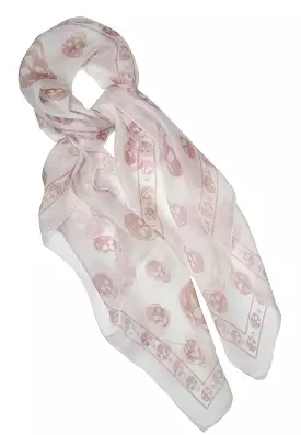 Classic Skull Scarf Silk Chiffon, White/Pink