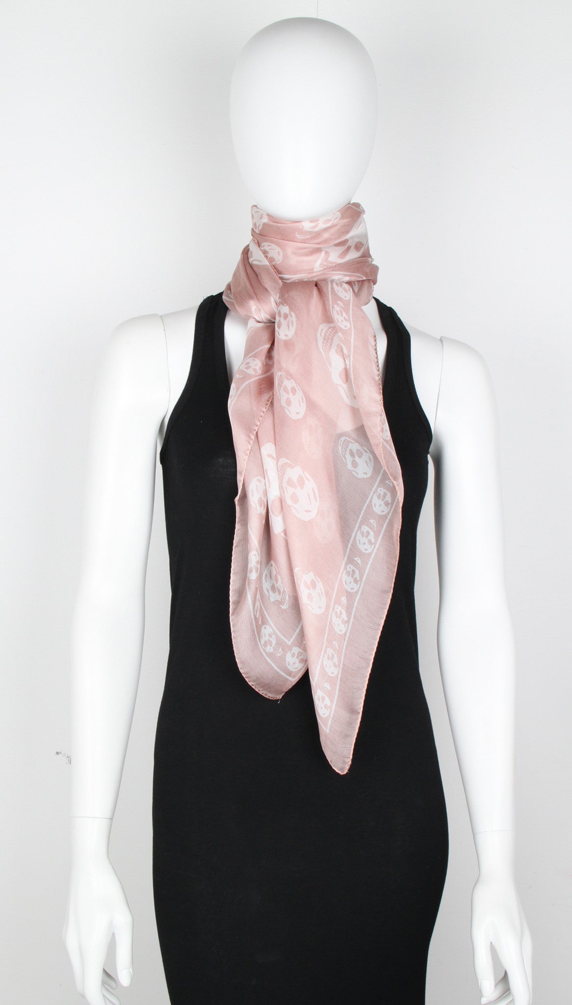 Classic Skull Scarf Silk Chiffon, White/Pink