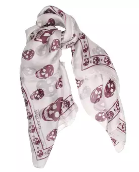 Classic Skull Scarf Silk Chiffon, Zinc/Bordeaux