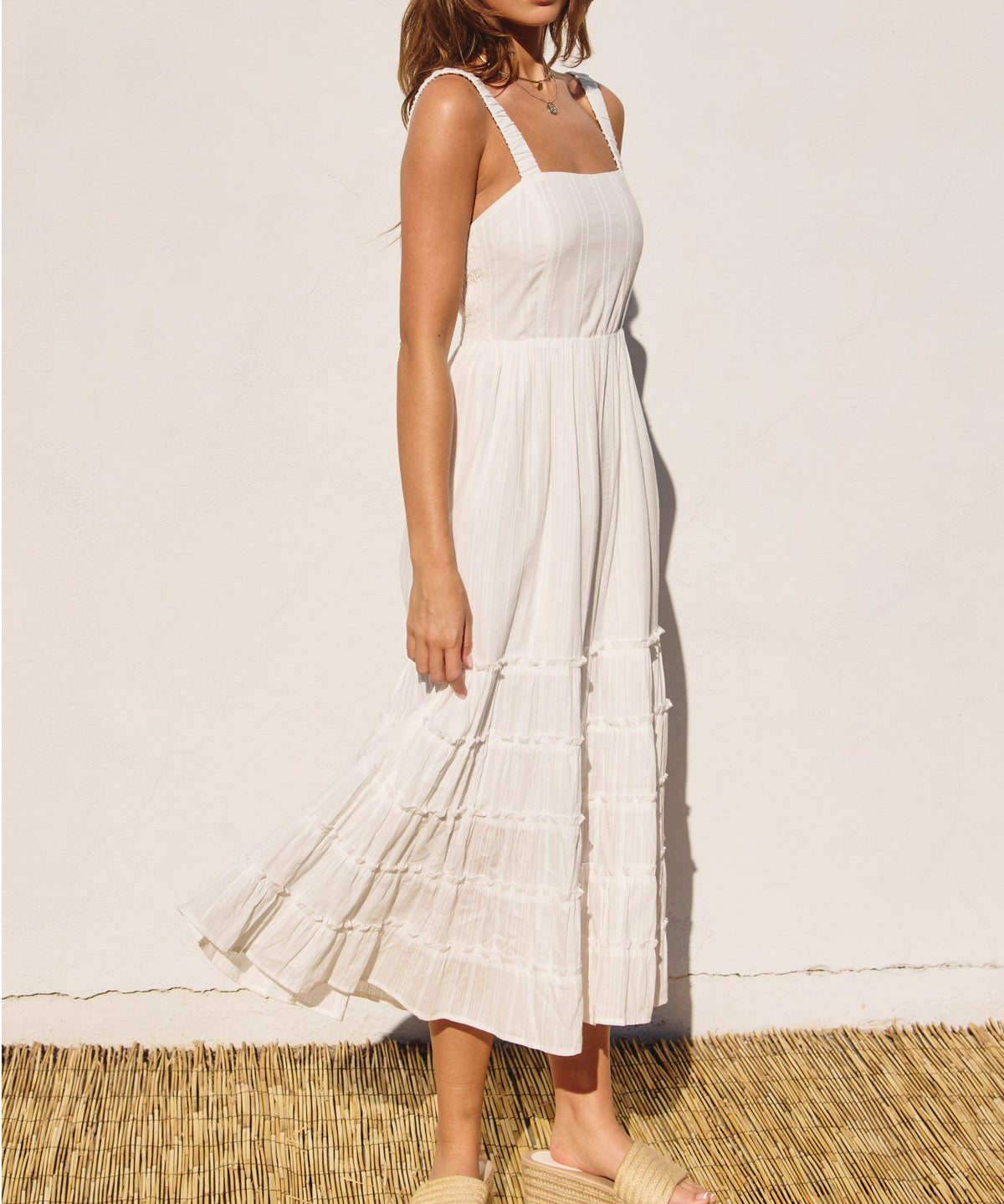 Cotton Jacquard Tiered Dress - Ivory