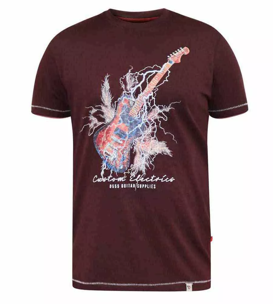 D555 Big Mens Lightning Bolt Guitar Printed T-Shirt (REDBOURN)