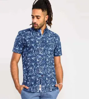 D555 Mens Navy Short Sleeve Shirt With Floral Print (PADBURY)