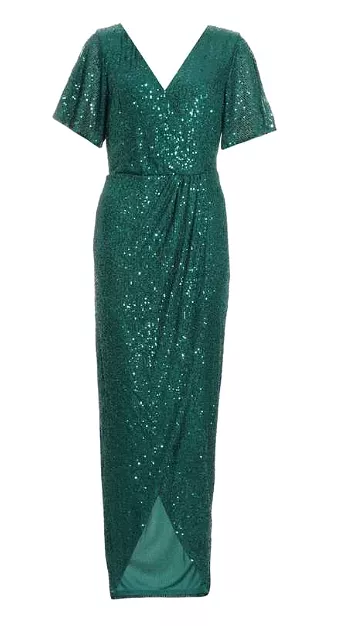 Dark Green Sequin Wrap Dress