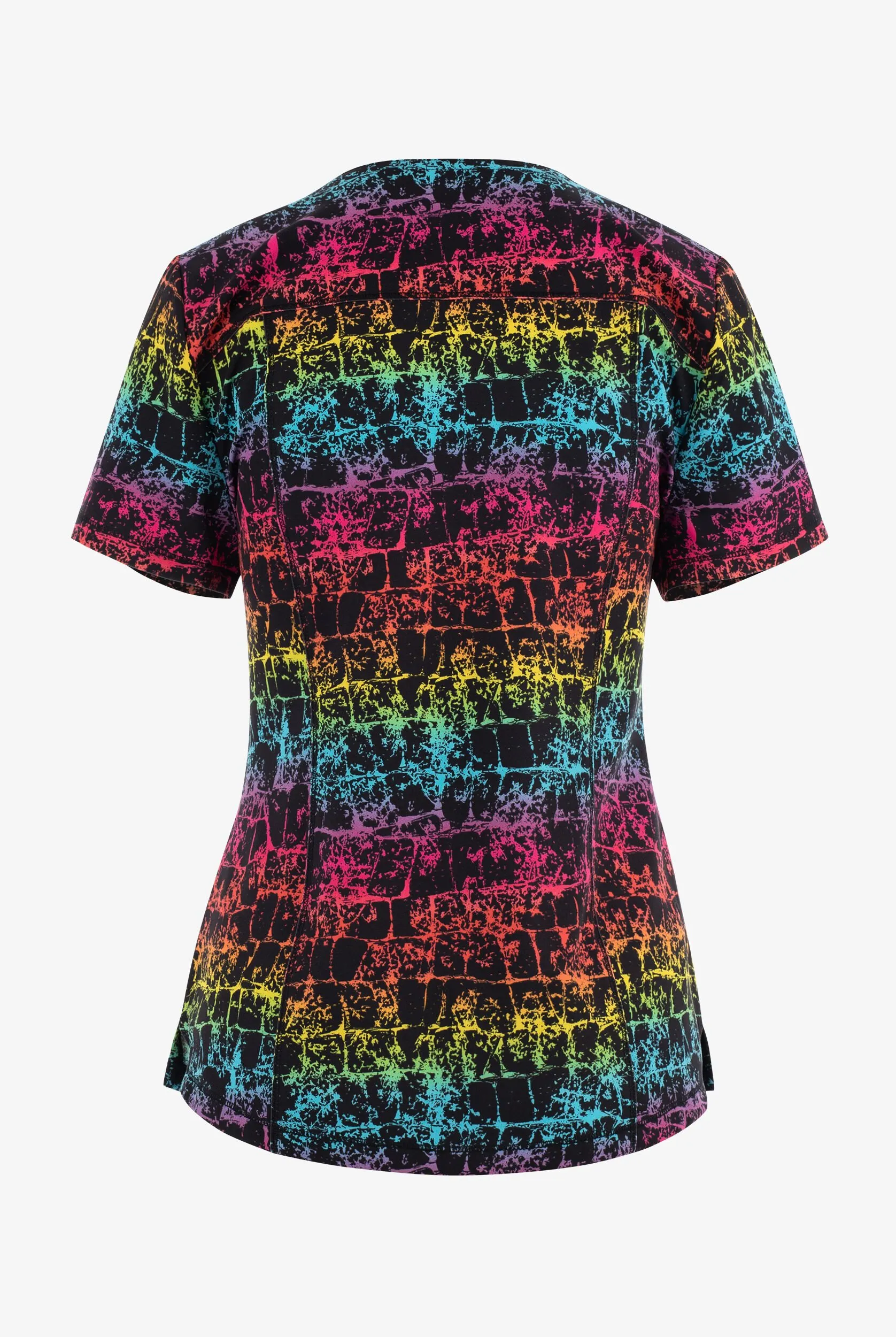 Dickies Dynamix Texture Trail Rainbow Abstract Women's 3-Pocket STRETCH V-Neck Print Scrub Top