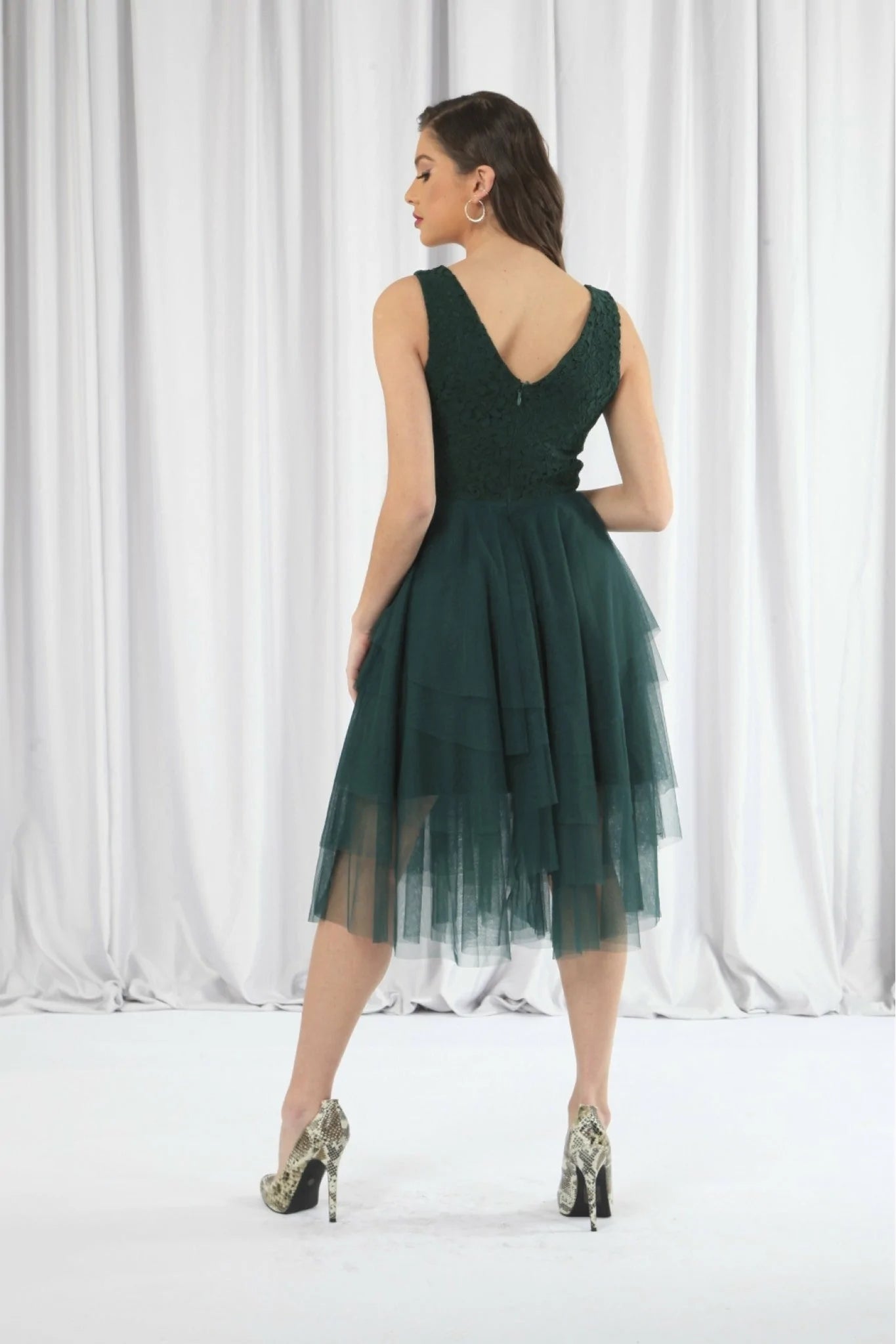 Double Second Green Tiered Tulle Dress