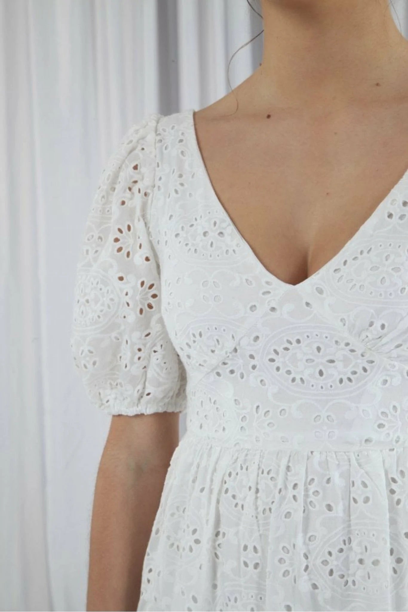 Double Second White Tiered Broderie Dress