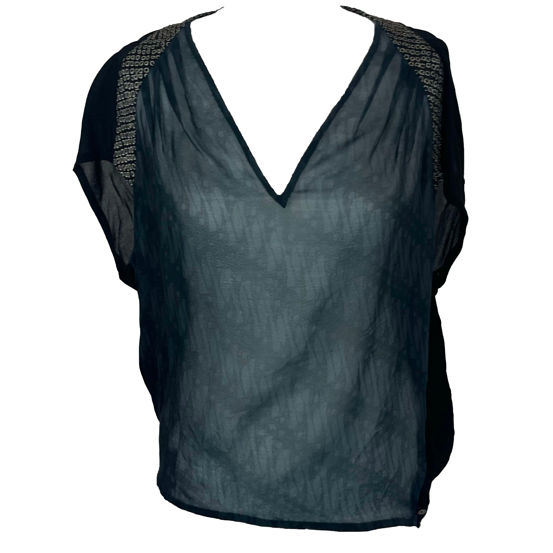 Dries Van Noten Grey & Black Print Silk Chiffon Top S