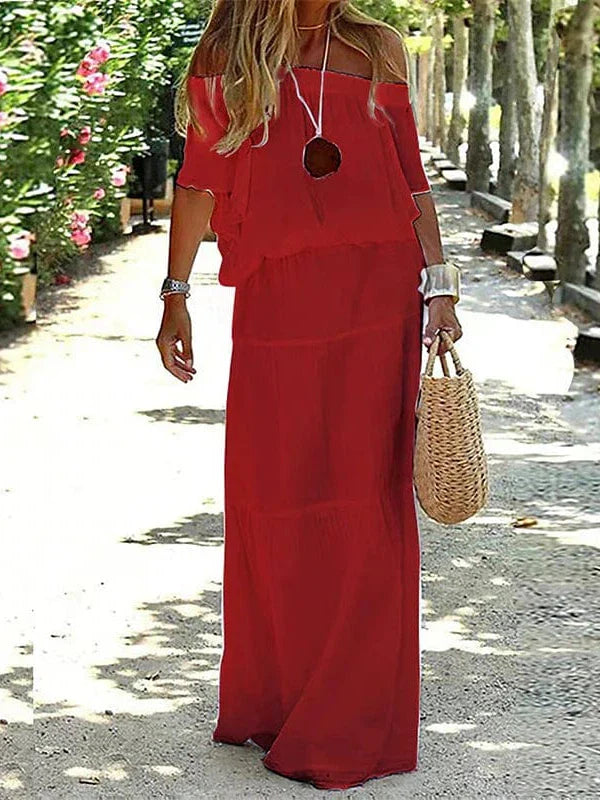 Elegant Off-Shoulder Maxi Dress with Ruffle Detail