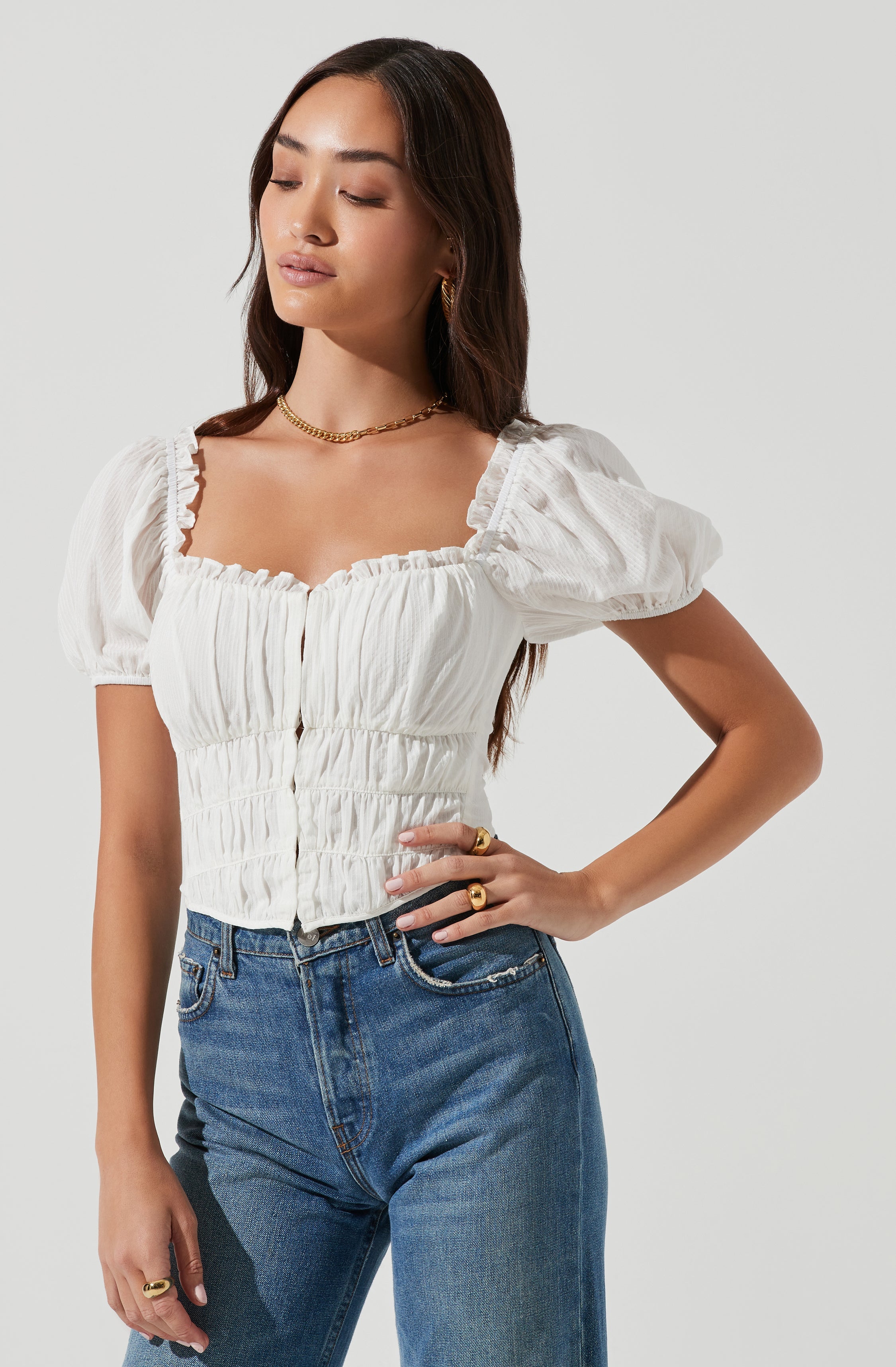 Empress Ruched Hook And Eye Puff Sleeve Top