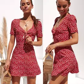 Fashion Women Mini Dress Fashion Elegant Short Sleeve Wrap Summer Boho Floral Holiday Party Sundress Female vestidos