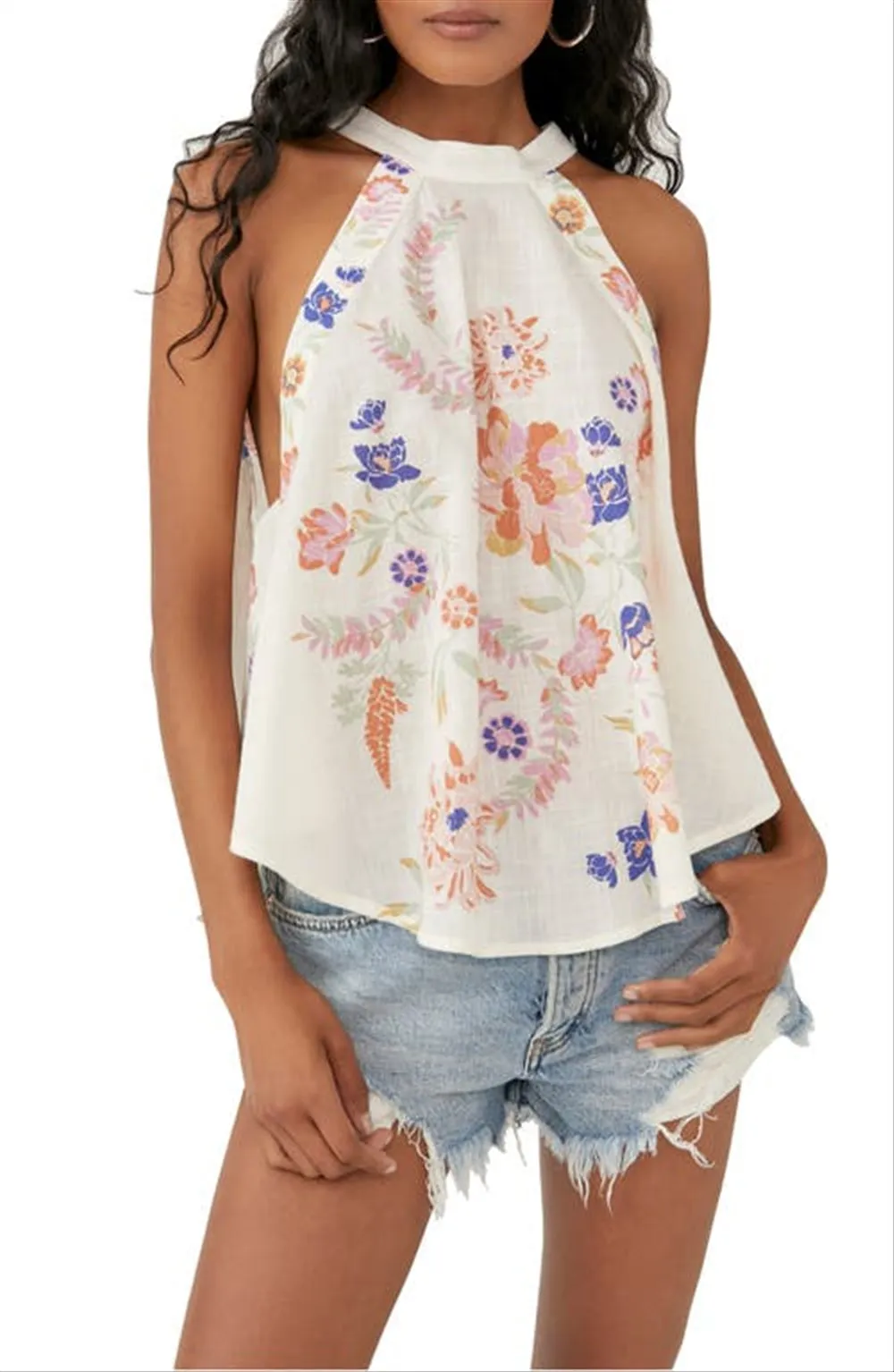 Free People Women's Emily Print Halter Tank White Size Medium