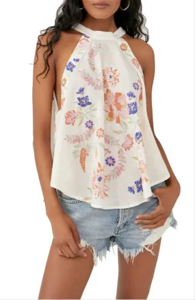 Free People Women's Emily Print Halter Tank White Size Medium