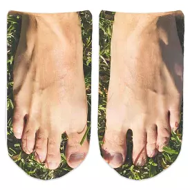 Funny Cotton Footie Socks Printed with Men’s Feet in Grass