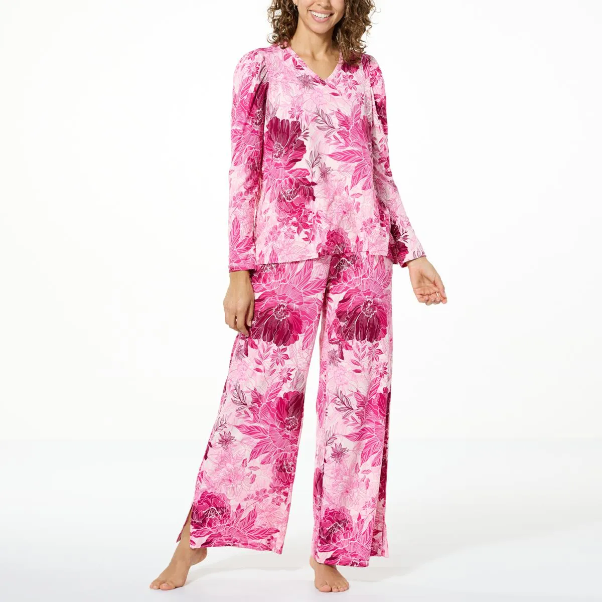      G by Giuliana 2-piece Printed Knit Puff-Sleeve Lounge Set     