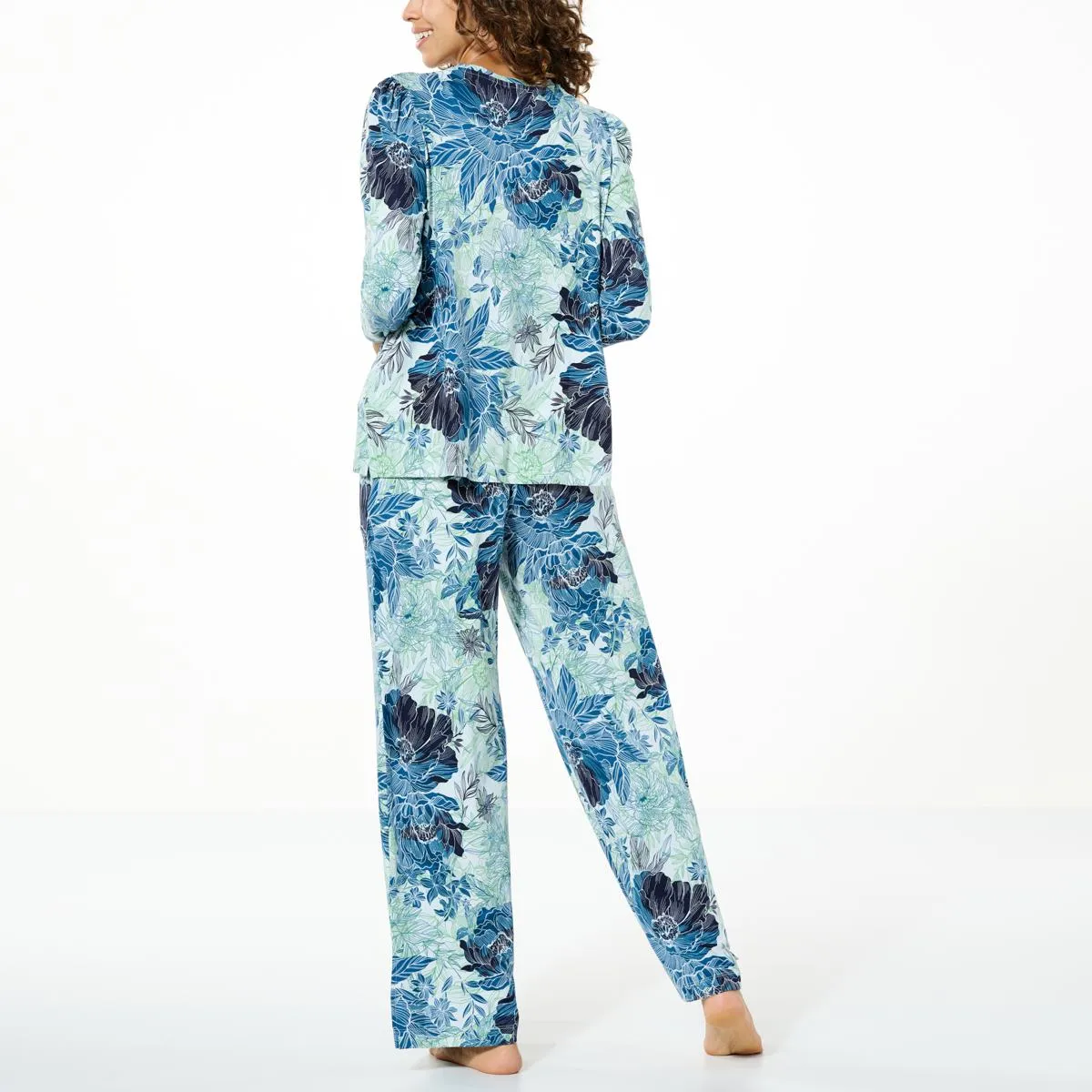      G by Giuliana 2-piece Printed Knit Puff-Sleeve Lounge Set     