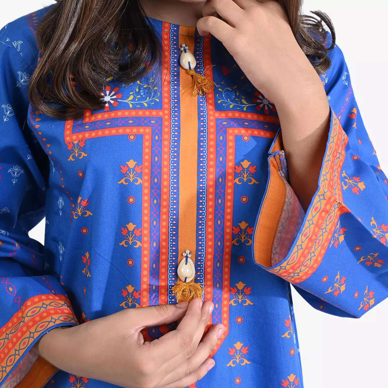 Girls Cotton Poplin Printed Kurti Eyeconic-Blue