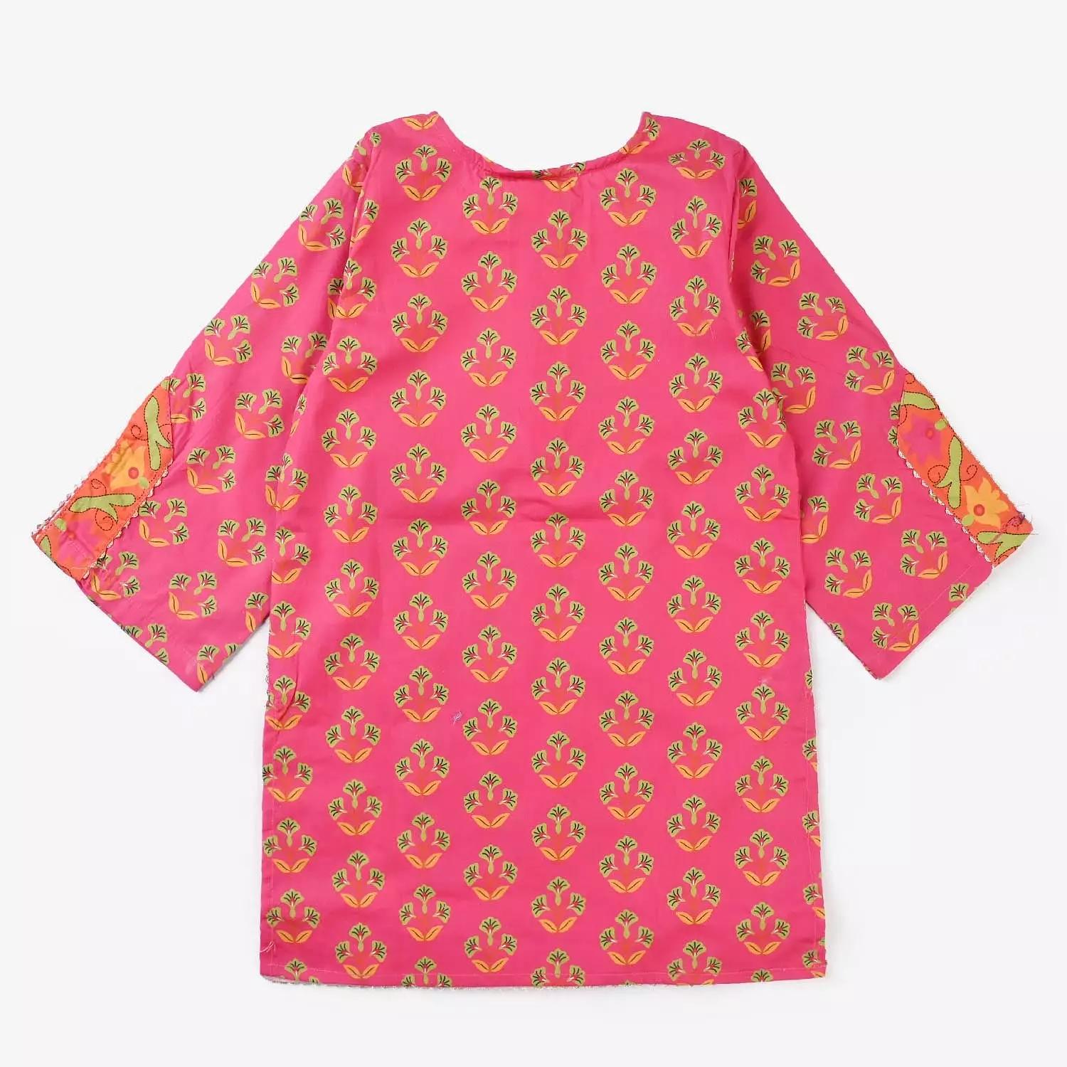 Girls Cotton Poplin Printed Kurti -Pink