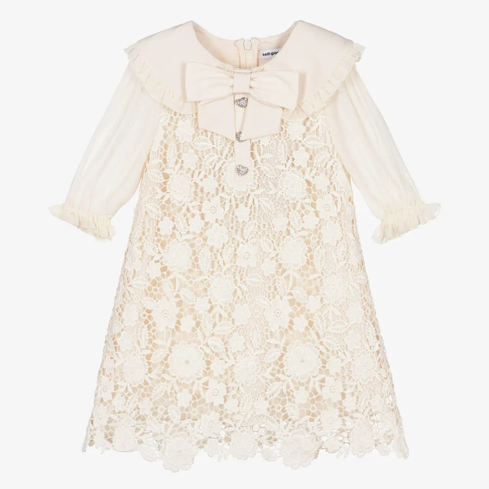 Girls Ivory Chiffon Lace Dress