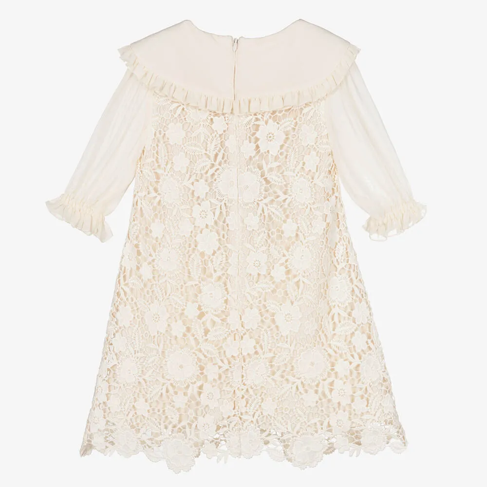 Girls Ivory Chiffon Lace Dress