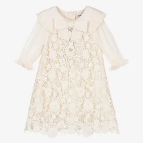 Girls Ivory Chiffon Lace Dress