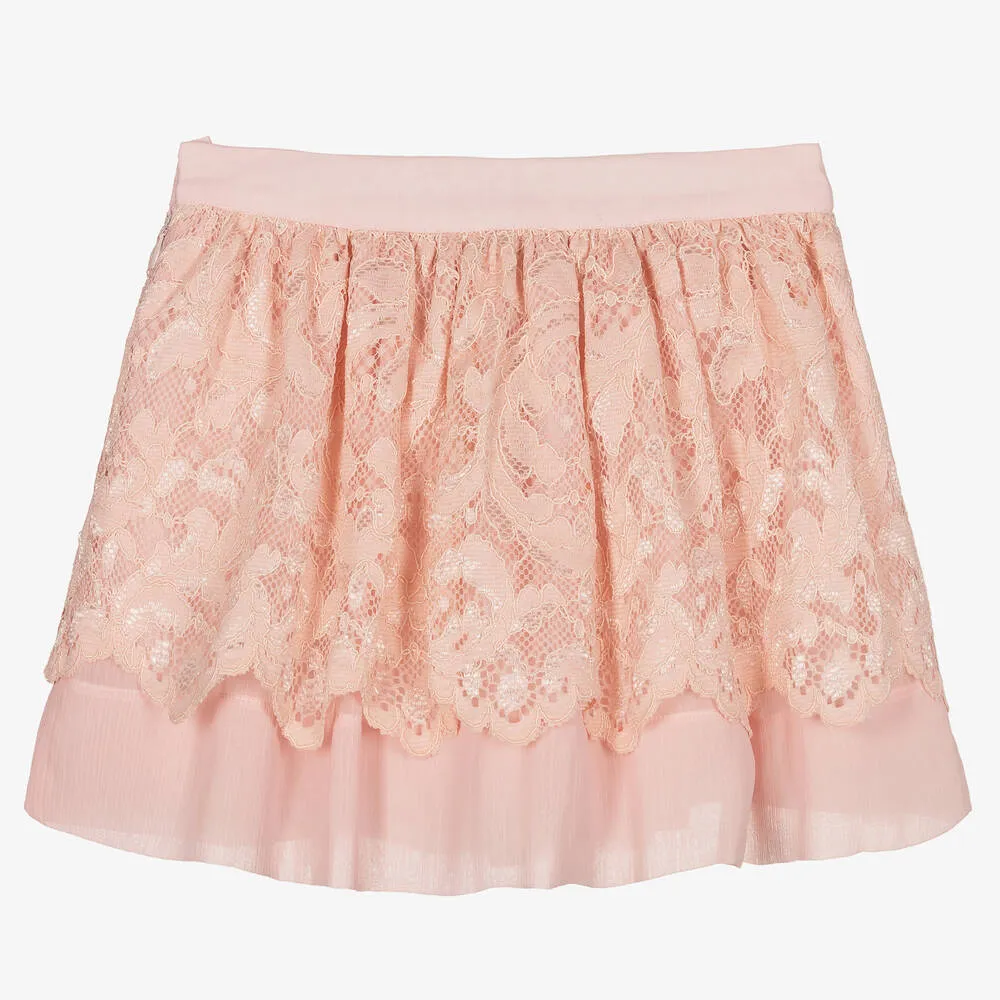 Girls Pink Lace Chiffon Skirt