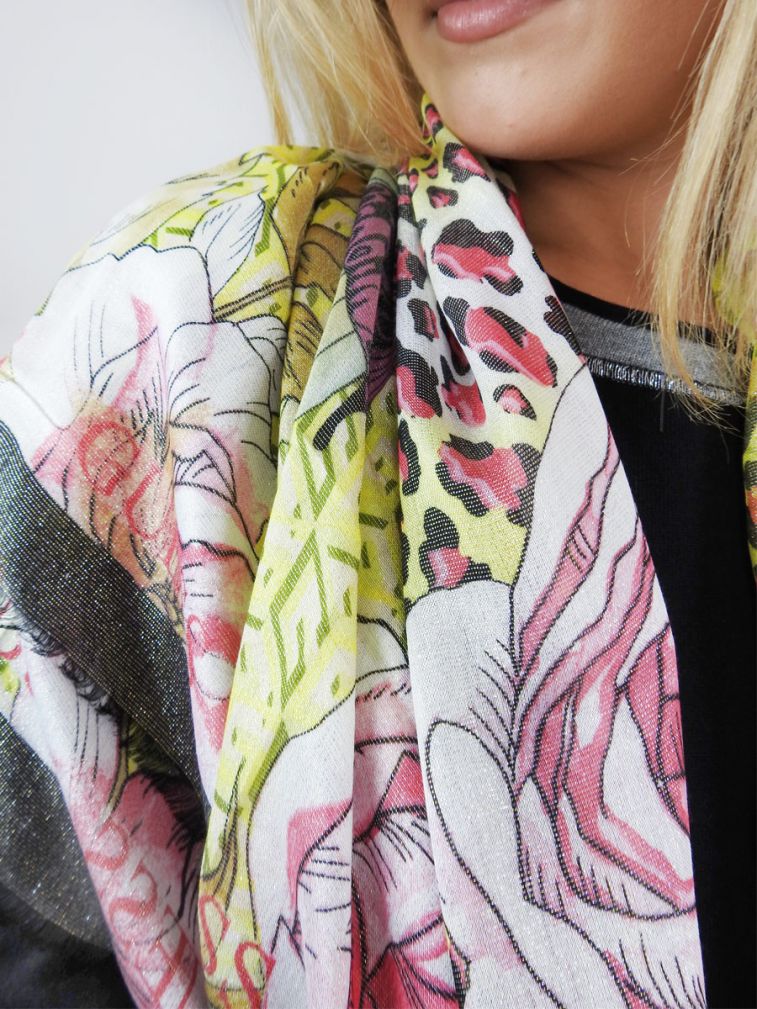 Guess Metallic Floral Print Scarf