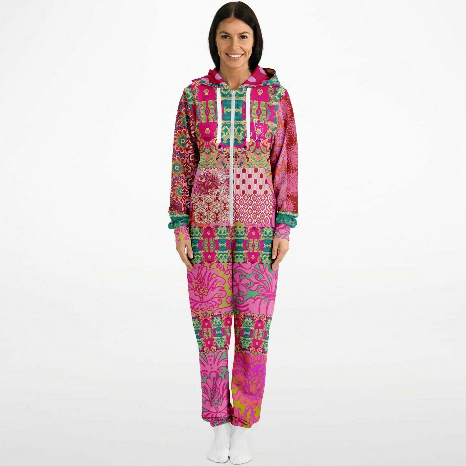 Gypsy Beat Pink Floral Patchwork Unisex Fleece Romper