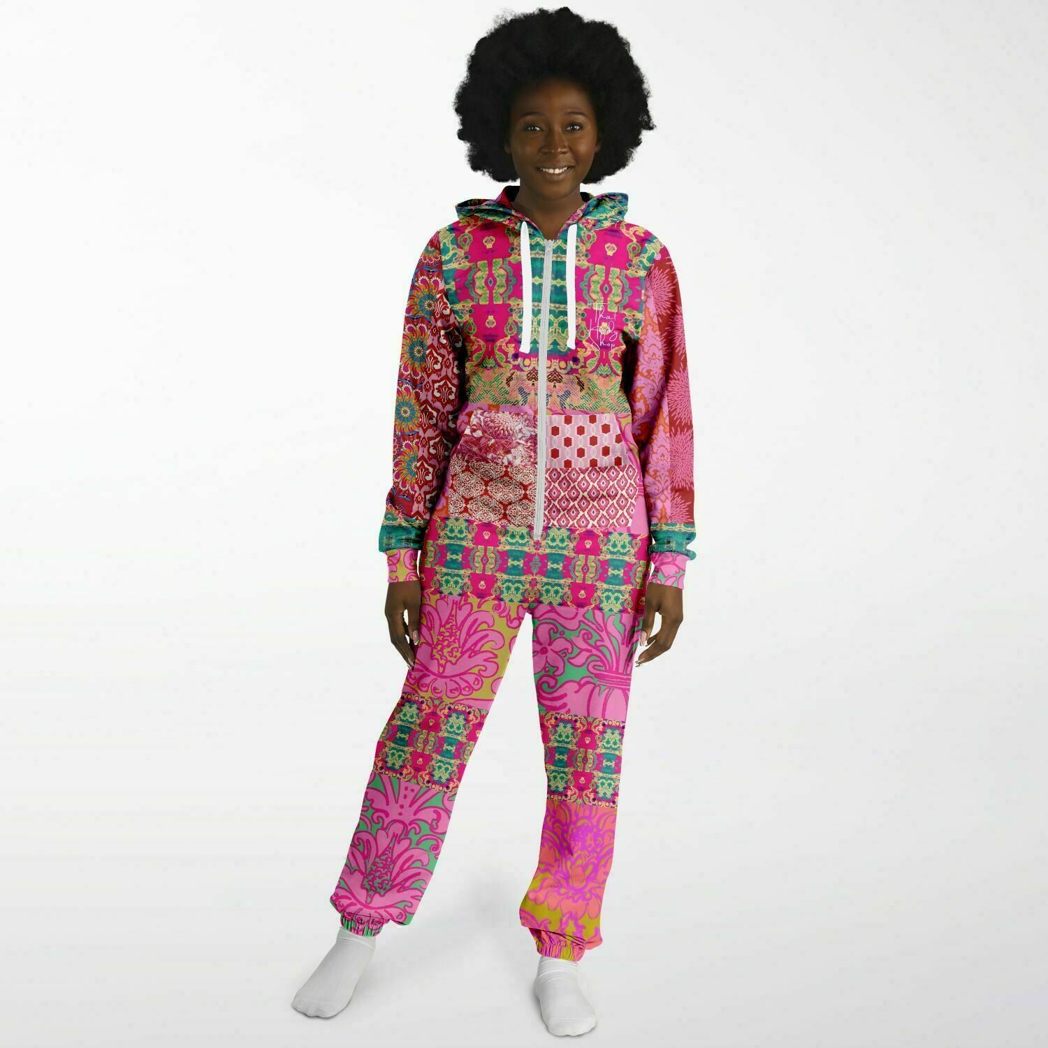 Gypsy Beat Pink Floral Patchwork Unisex Fleece Romper