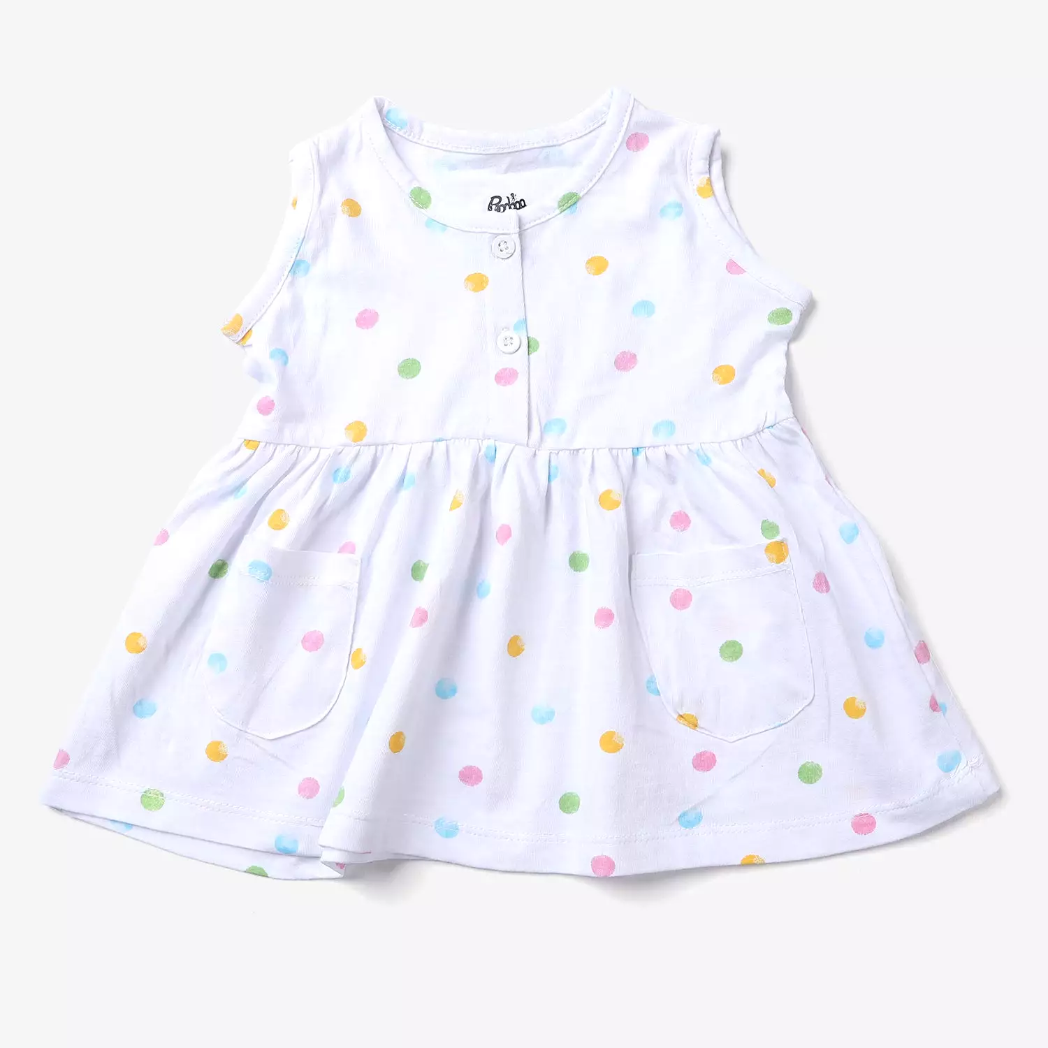 Infant Girls Cotton Terry Knitted Frock Polka Dots-Printed