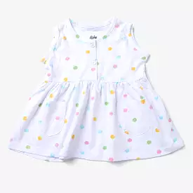 Infant Girls Cotton Terry Knitted Frock Polka Dots-Printed