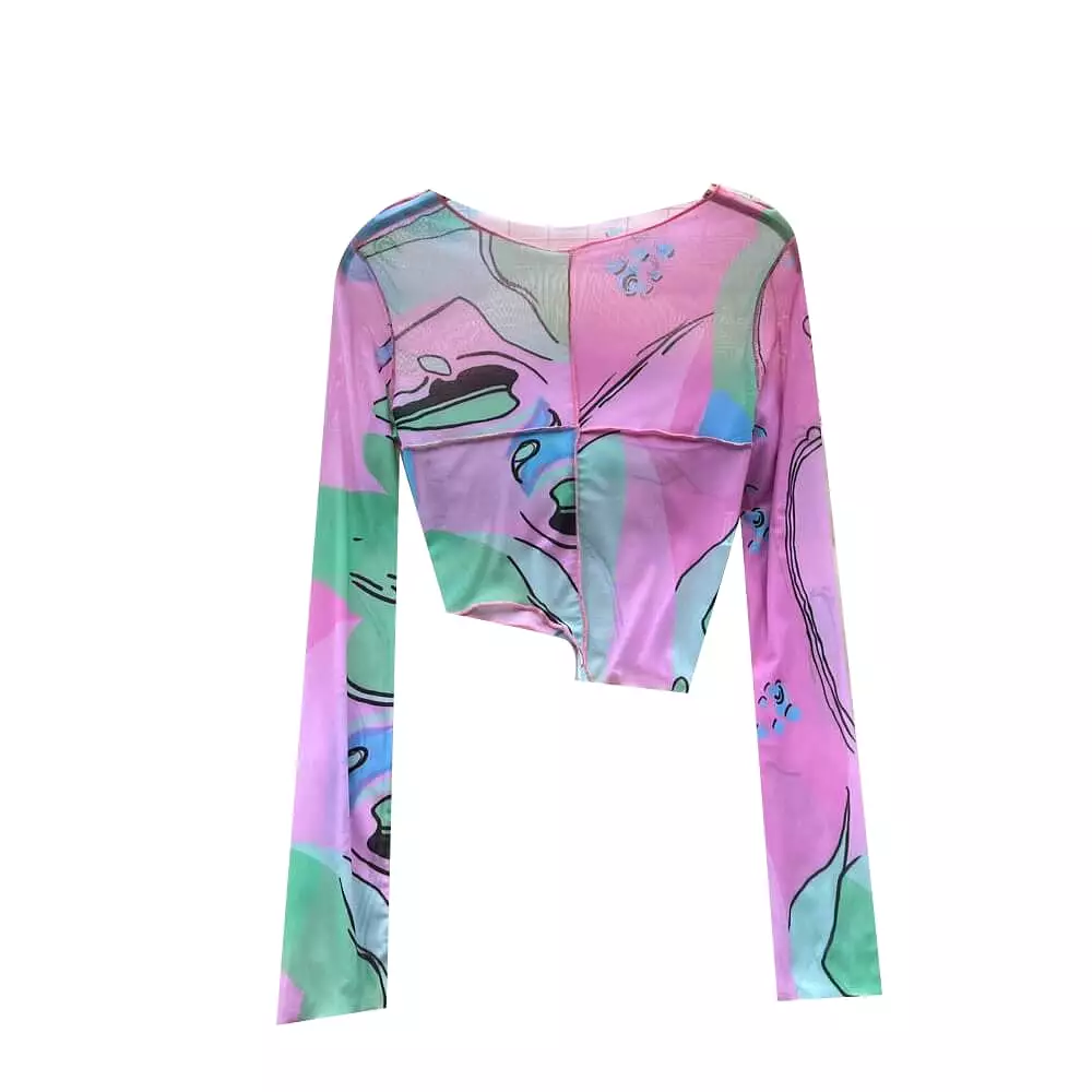 Ins Irregular Spliced Colorful Printed T-shirt BY6191