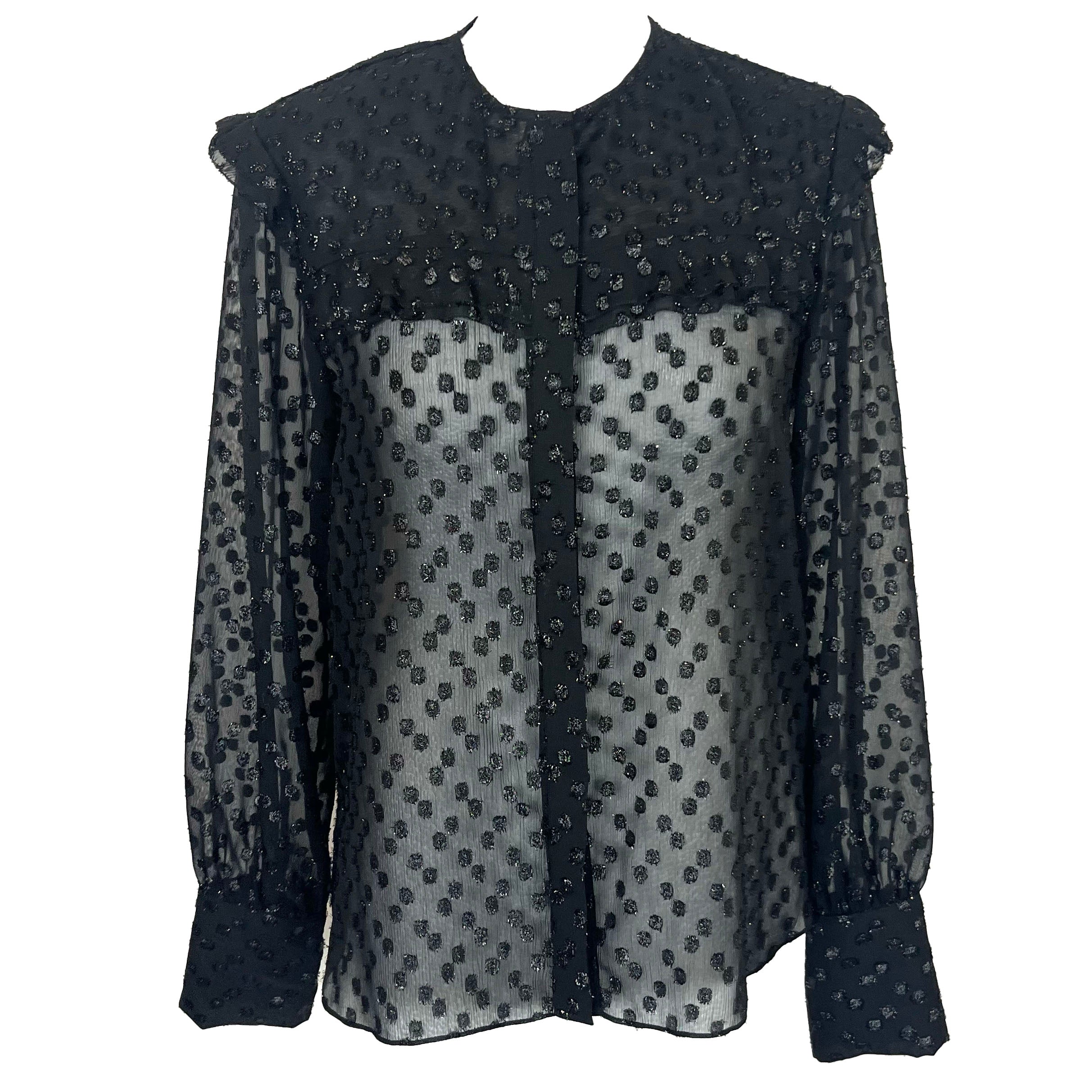 Isabel Marant Black Tufted Chiffon Blouse S