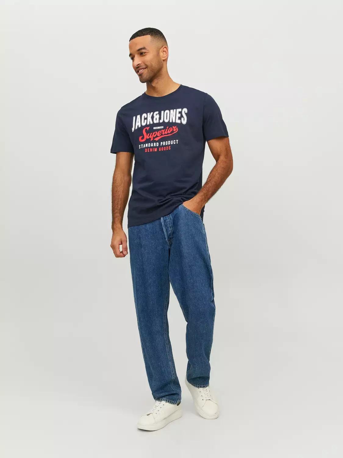 Jack & Jones Mens Printed 'JJELOGO Tee' Crew Neck T-Shirt