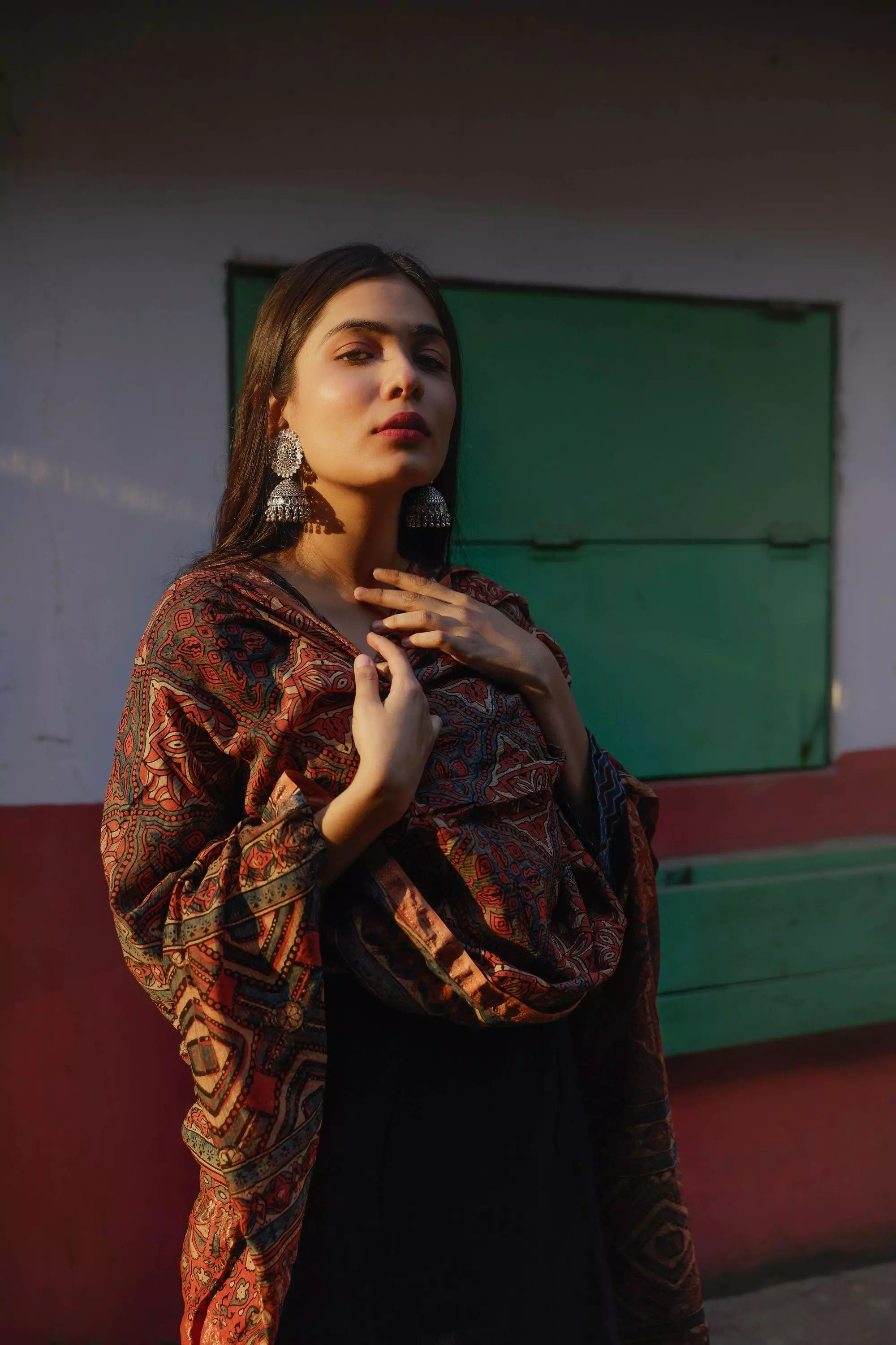 Kaisori Ajrakh Triad Red and Brown Silk cotton dupatta