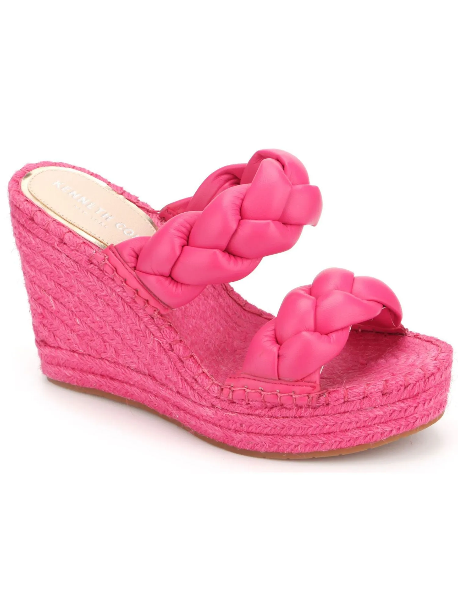 KENNETH COLE NEW YORK Womens Pink 1.5 Platform Braided Comfort Olivia Round Toe Wedge Slip On Espadrille Shoes M