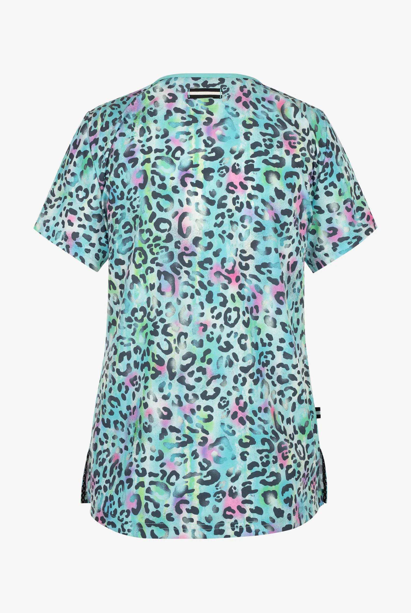 koi Next Gen Rainbow Leopard Women's 2-Pocket STRETCH V-Neck Print Scrub Top