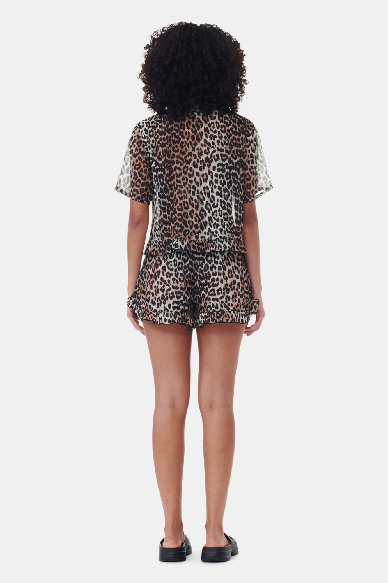 Leopard Printed Chiffon Ruffle Shorts