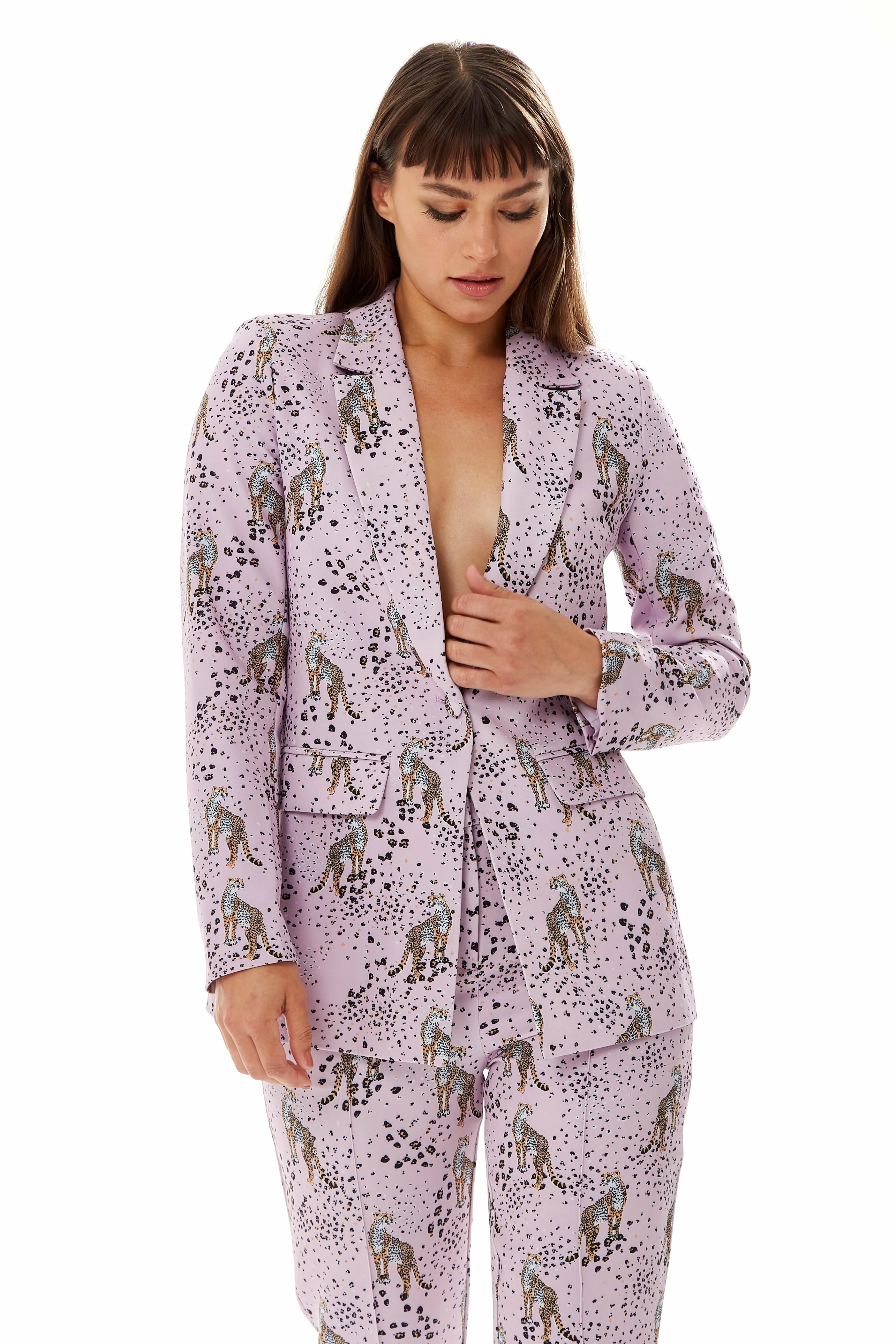 Liquorish Animal Print Blazer In Lilac