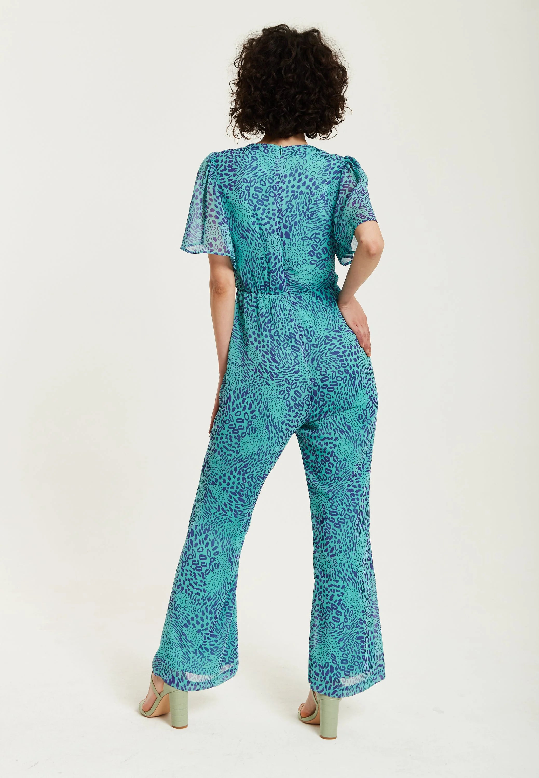 Liquorish Blue Animal Print Knot Front Jumpsuit