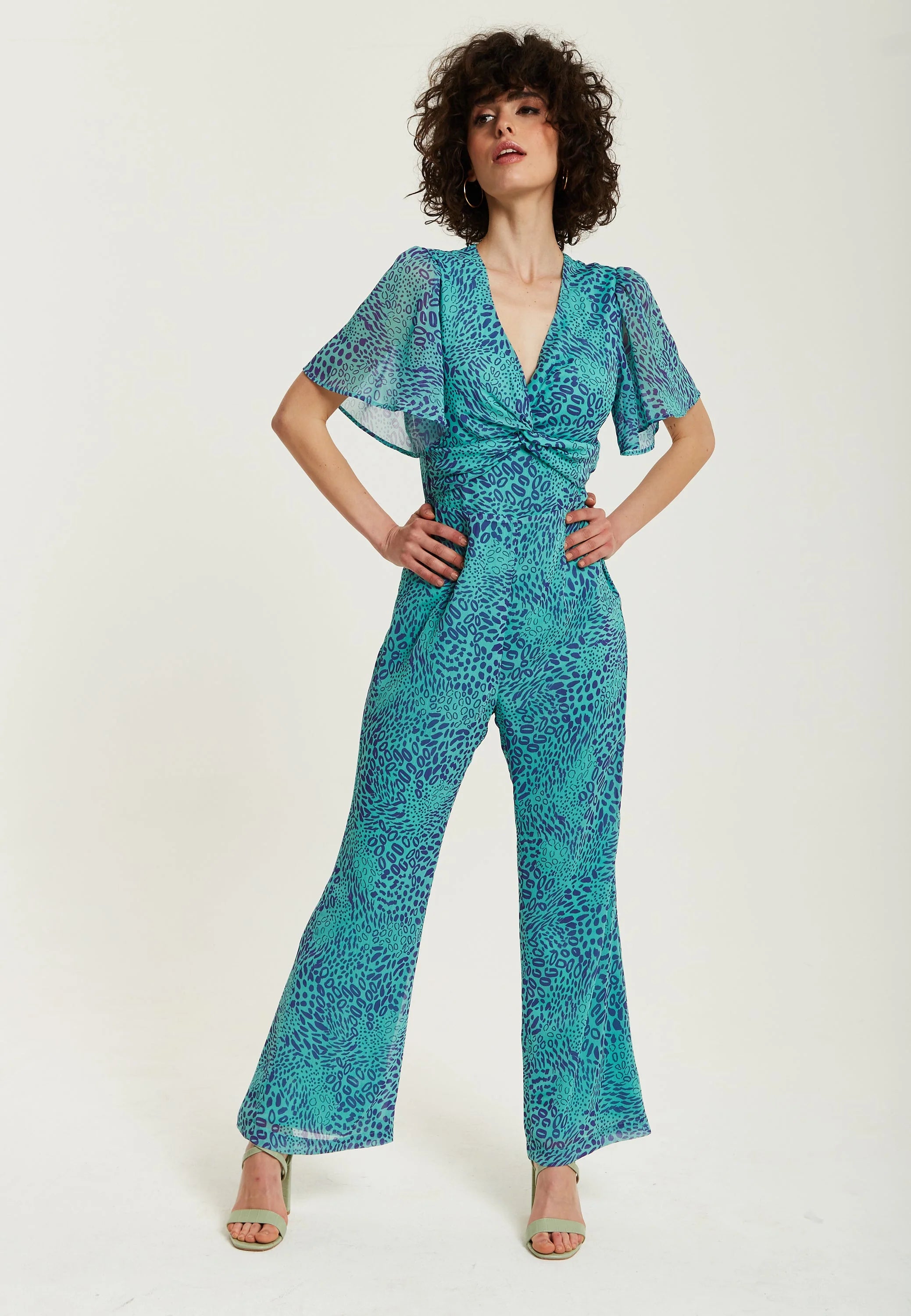 Liquorish Blue Animal Print Knot Front Jumpsuit