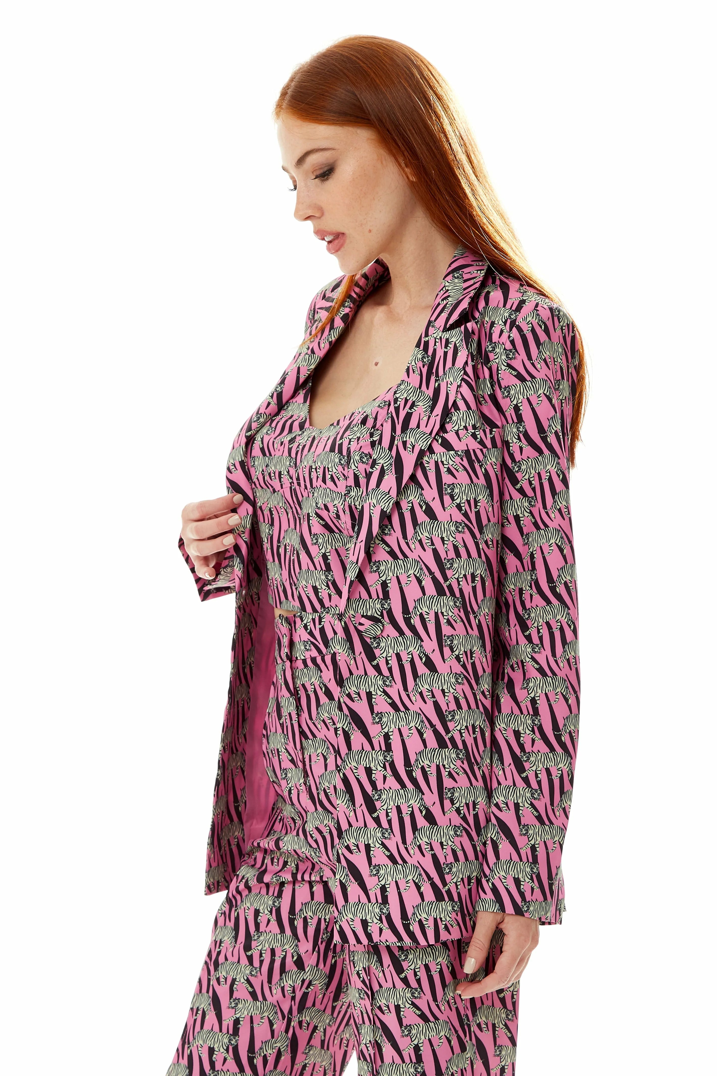 Liquorish Mixed Animal Print Blazer In Purple