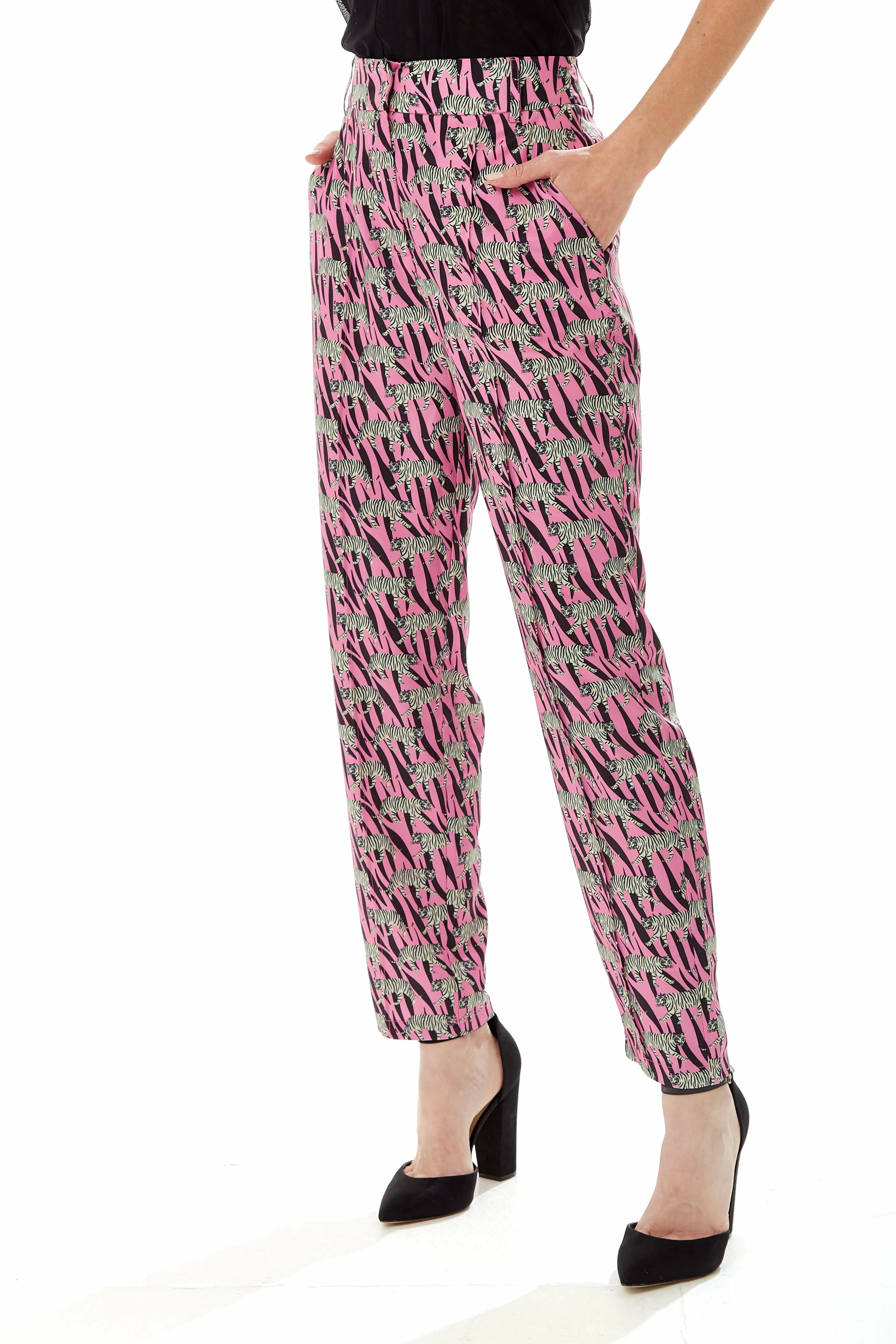 Liquorish Mixed Animal Print Trousers In Purple