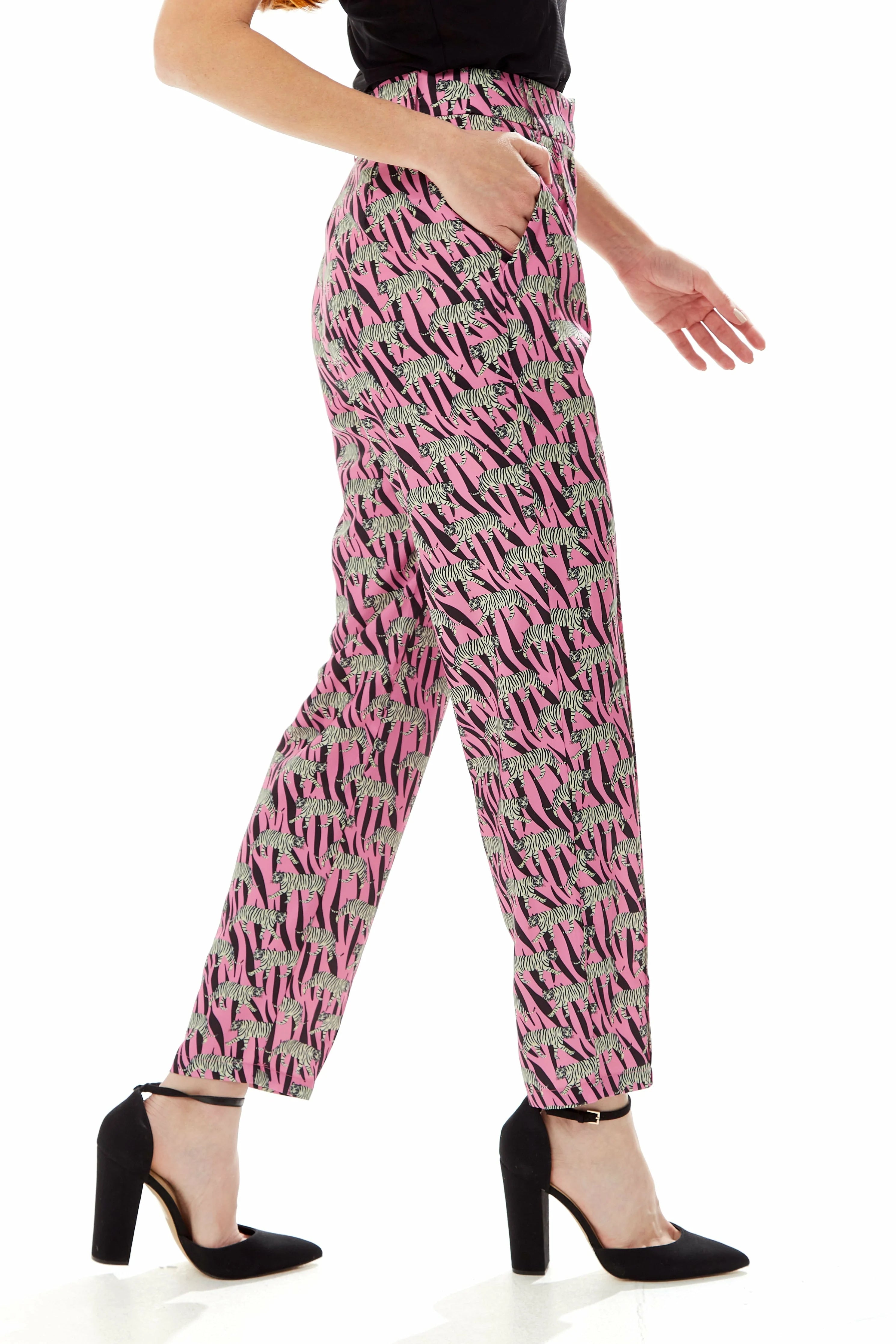 Liquorish Mixed Animal Print Trousers In Purple