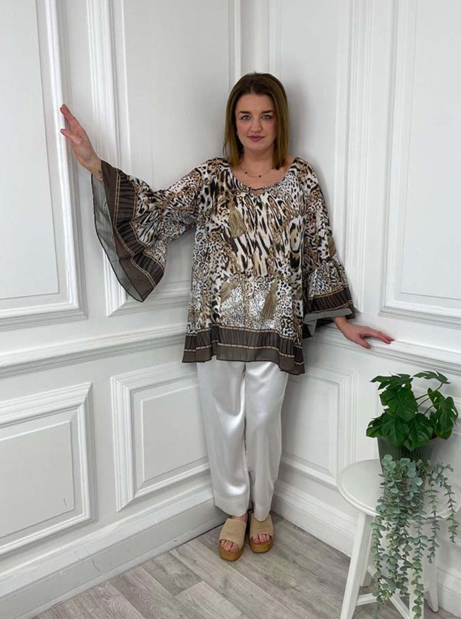 Malissa J Animal Print Kaftan Top - Natural