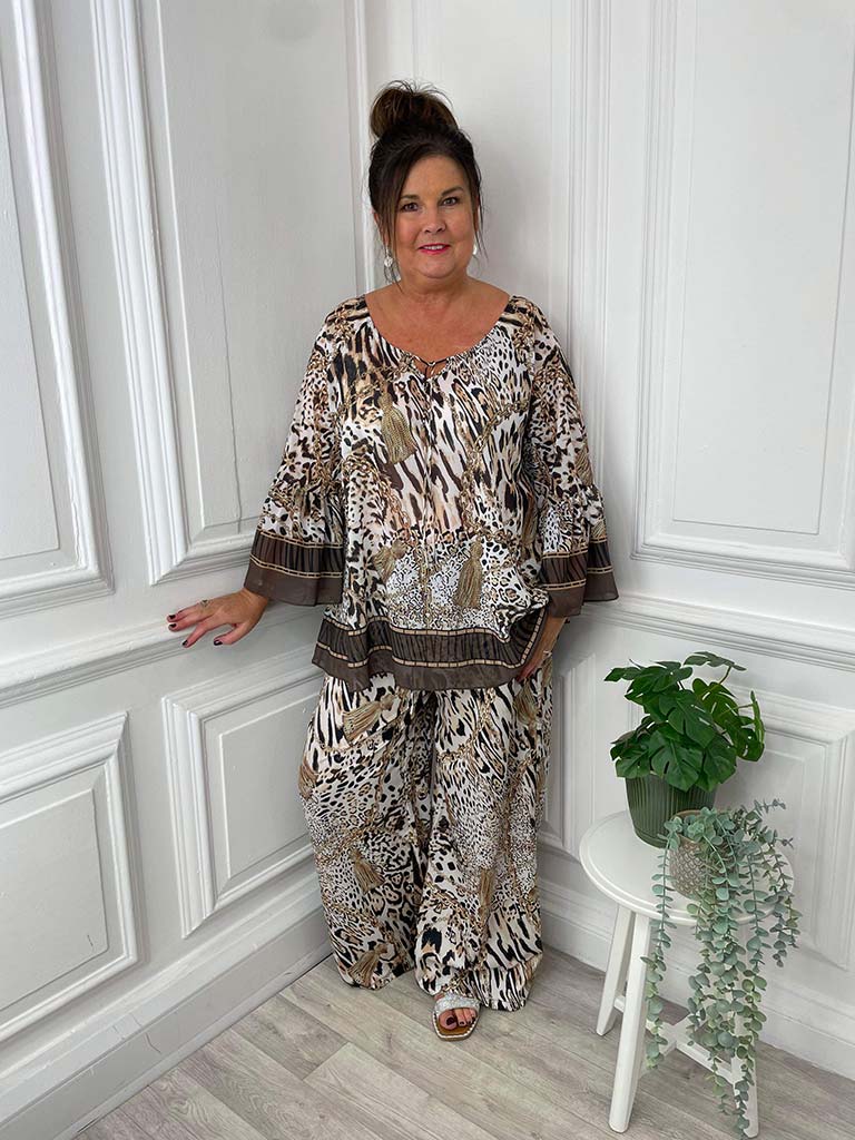 Malissa J Animal Print Kaftan Top - Natural